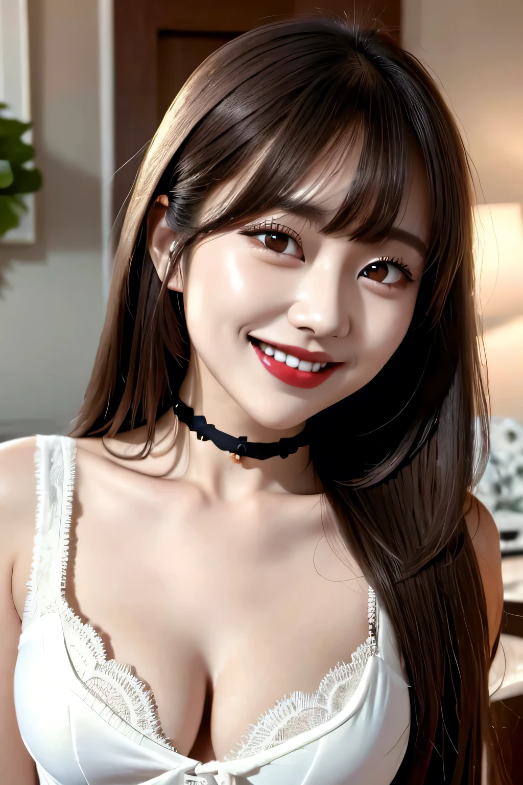 ((masterpiece, highest quality)), Edge Quality,
alone,One Girl,Edge Gesugao,Sadistic smile, Long Hair, bangs, Grin, Wicked Smile,Edge Gesugao facial expression , Black Choker, Long eyelashes, Red eyes, Slim body, Slim face, Brown Hair, Red lips, China dress