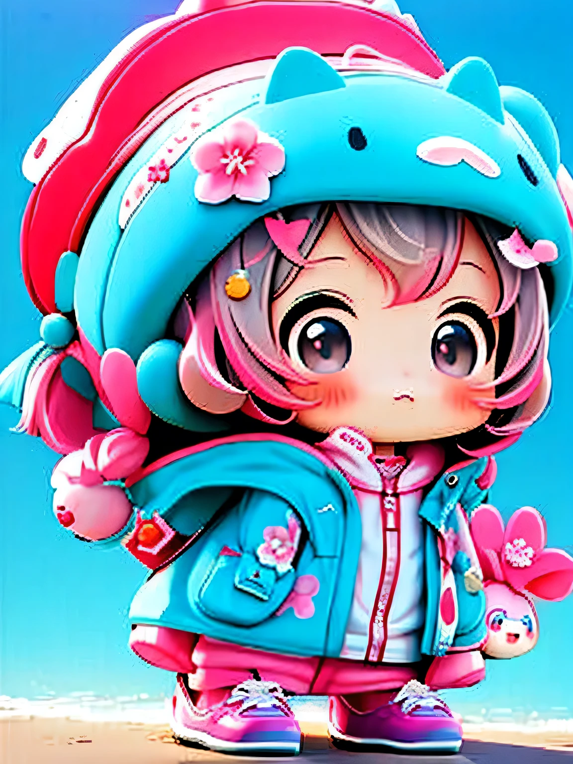 Ai Yazawa style, Kawaii Design, The most beautiful girl of all time、(((Chibi))), play together、Cute Aliens, Beach, Swimwear,