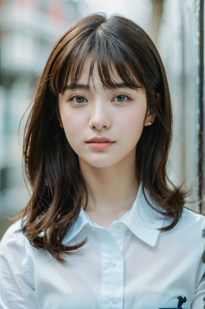 ( masterpiece, top quality, best quality,8k, girl,ultra detailed,raw photo:1.5),(photorealistic:1.4),(cinematic lighting), PerfectNwsjMajic, , Surrealism, UHD, ccurate, Super detail, textured skin, High detail, Best quality, dynamic angle, (high nose,White skin),[Beautiful blue eyes],(1girl),(good anatomy:0.5)), parted bangs, office attire 
