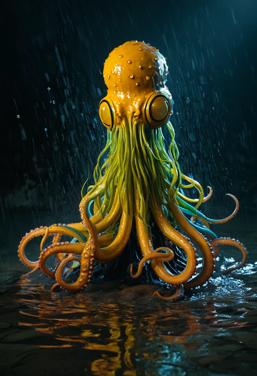 8K, ARTISTIC photogrAphy, best quAlity, mAsterpiece: 1.2), A (potrAit:1.2) witch Cthulhu soldier, ORANGE-BLACK many octopus style tentacles, full body RAW candid cinema, yellow hair, 16mm, color graded portra 400 film, remarkable color, ultra realistic, sad admosphere, dark lighting, oppressive atmosphere, depressive colors, kodak portra 400, photograph,r, Natural Light, Pinhead lighgts, blur reflection, Brush Strokes, Smooth, abstract, Splatter, Oil On Canvas, rainbow colors, fractal isometrics details bioluminescens : a stunning realistic photograph of wet bone structure, 3d render, octane render, intricately detailed, titanium decorative headdress, cinematic, trending on artstation | Isometric | Centered
