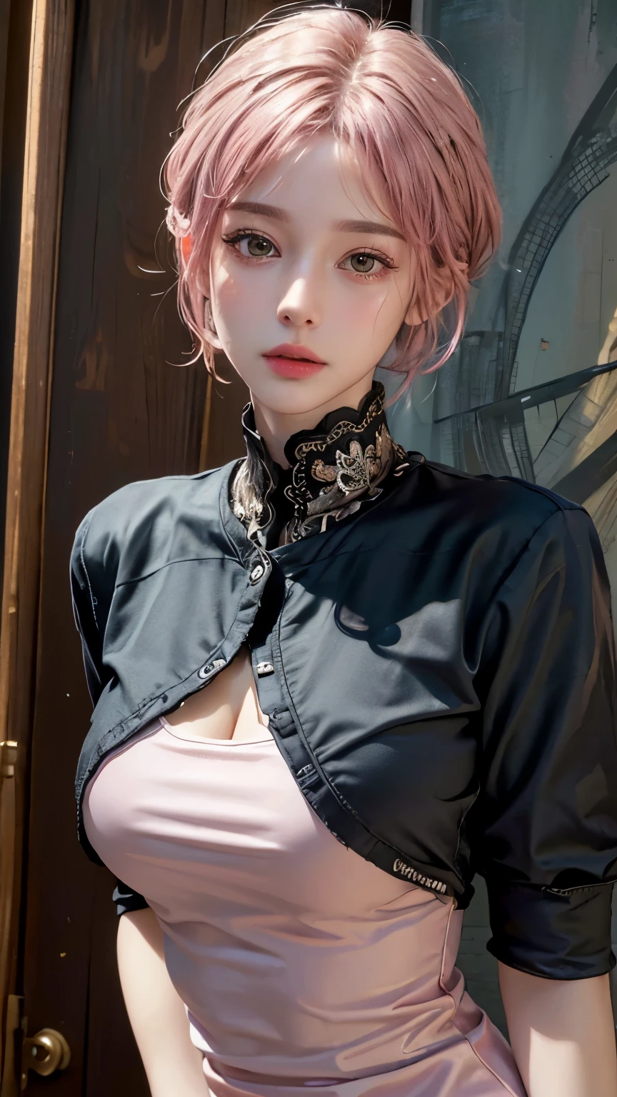20yo woman, (masterpiece: 1.4), (8K, reality, original photo, best quality: 1.4), Japan, (1 girl), beautiful face, (Real faces: 1.4), (pink hair, short hair: 1.3), hairstyle, Realistic blue eyes, beautiful details eyes, (reality皮肤: 1.3), beautiful skin, Attractive, ultra high resolution, Super realistic, HD, golden ratio, (Detailed face: 1.4), (Japan演员: estuary), Sheer vest,粉色short hair,White透明,White,NSFW,big,big屁股强调,The nipple areola is clearly shaped,looking into camera,Sitting on the sofa,pubic shape is transparent and clear,posture(Bend your knees and legs open)