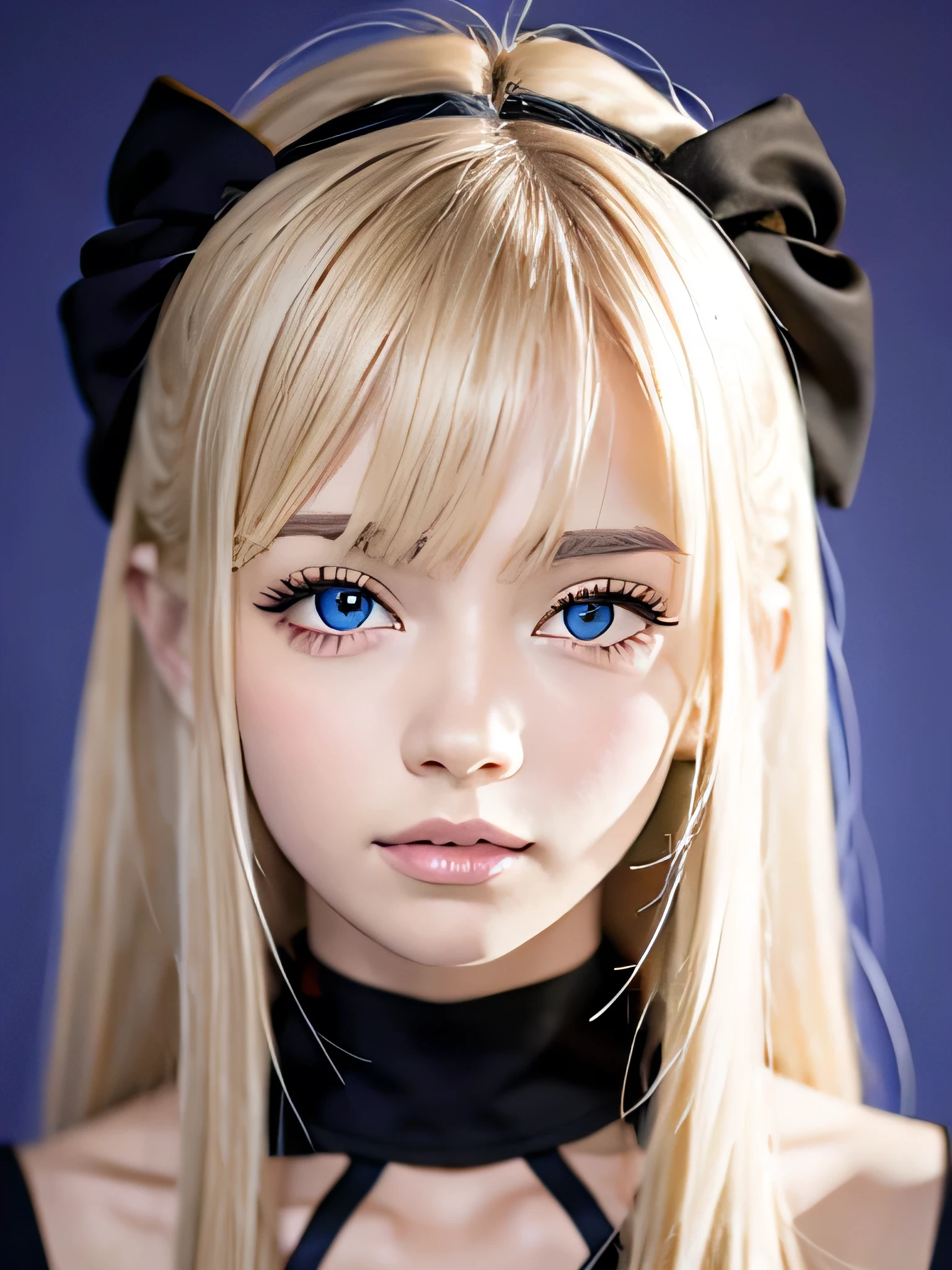 Portrait、、Bright expression、ponytail、Younger, brighter, whiter skin、Best Looks、Blonde reflection、Platinum blonde hair with dazzling highlights、Shiny bright hair,、Super long, silky straight hair、Shiny beautiful bangs、Sparkling, clear, attractive big blue eyes、A very beautiful, lovely and cute 16 year old girl、Ample breasts
