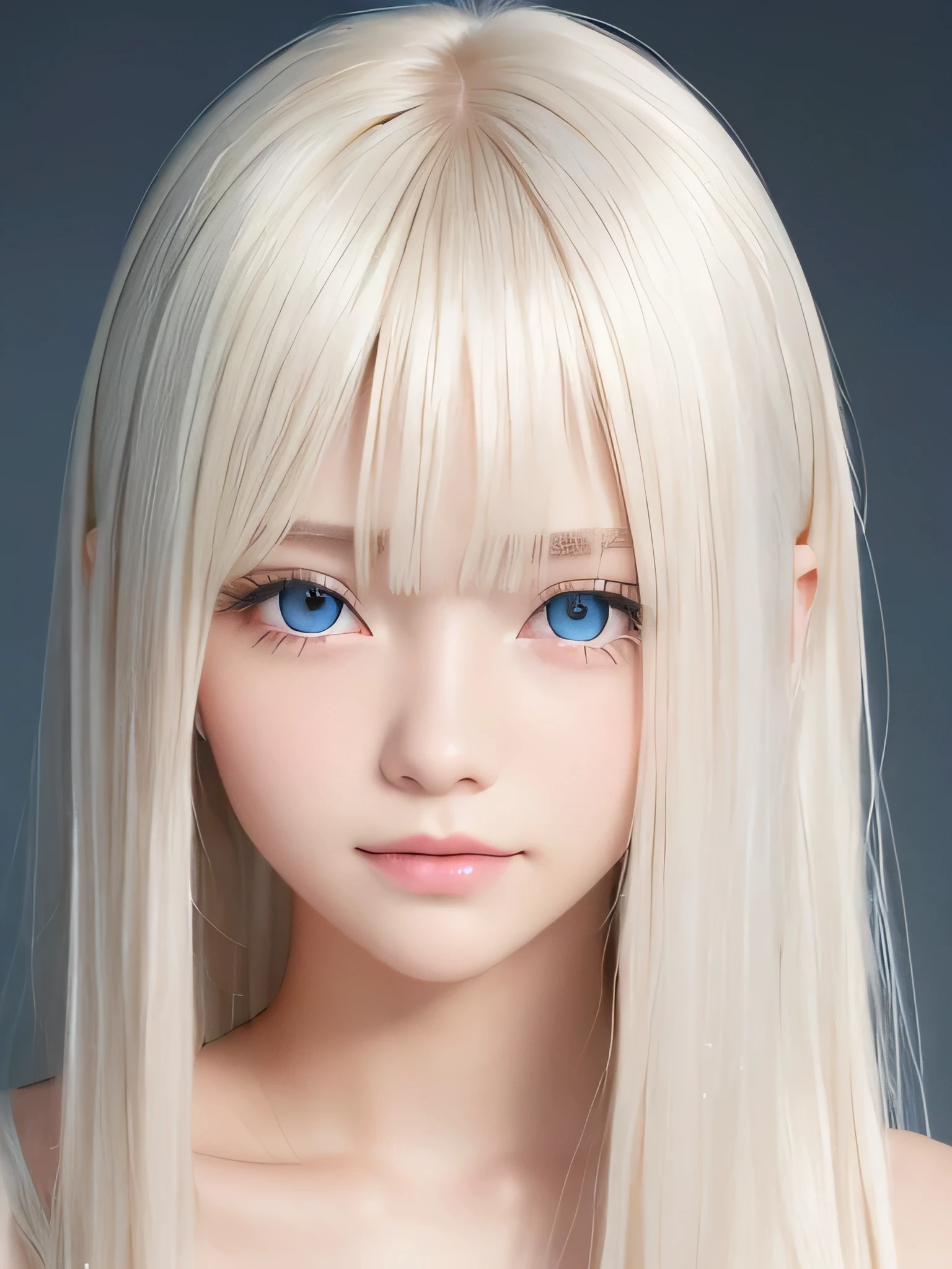 Portrait、、Bright expression、ponytail、Younger, brighter, whiter skin、Best Looks、Blonde reflection、Platinum blonde hair with dazzling highlights、Shiny bright hair,、Super long, silky straight hair、Shiny beautiful bangs、Sparkling, clear, attractive big blue eyes、A very beautiful, lovely and cute 16 year old girl、Ample breasts