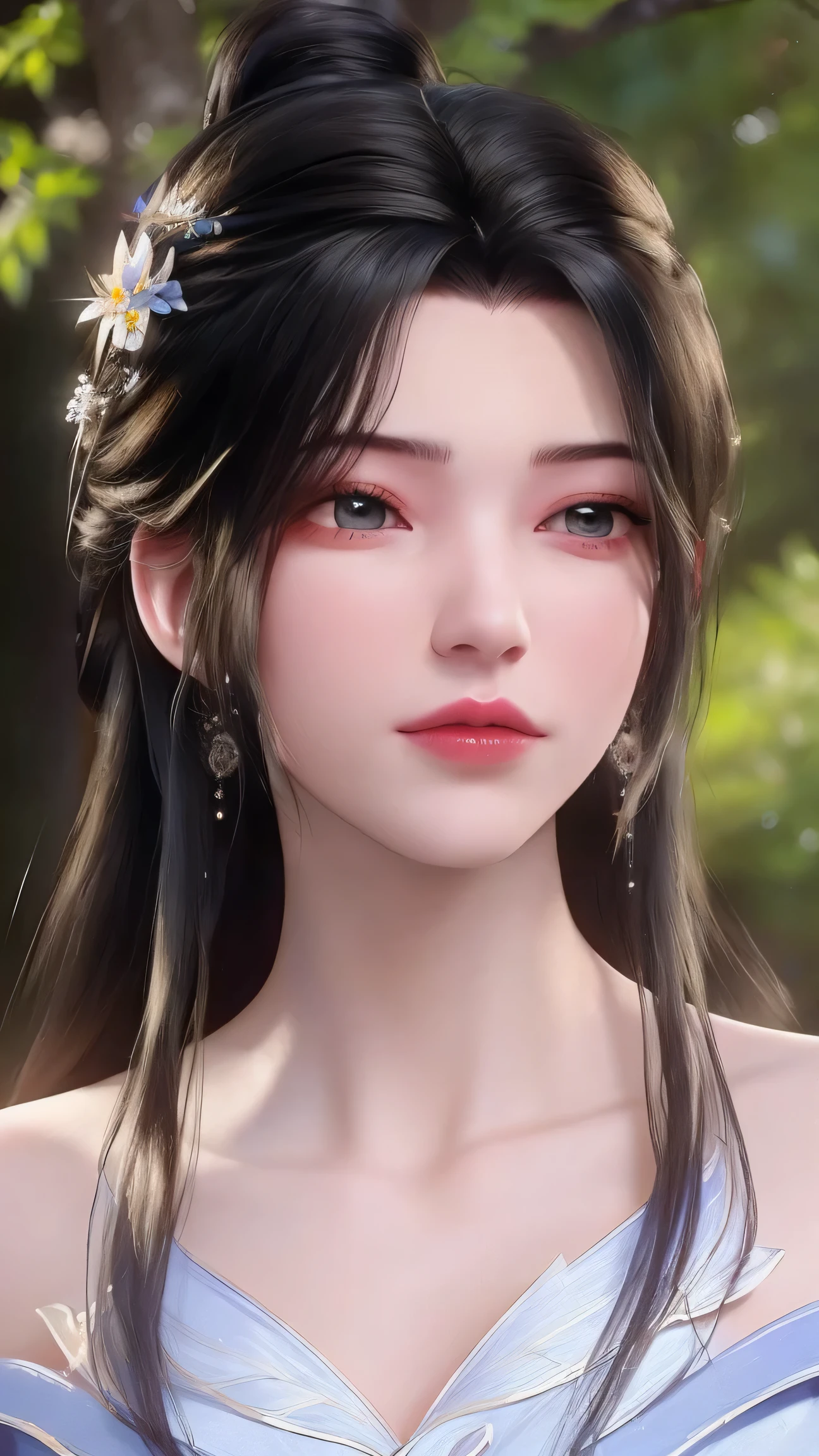 (best quality,ultra-detailed,photorealistic:1.37),vivid colors,studio lighting,beautiful detailed eyes,beautiful detailed lips,extremely detailed eyes and face,long eyelashes,portraits,black hair,confident expression,feminine,standing in a garden,soft sunlight, scenery,flower blossoms,peaceful atmosphere,artistic touch,textured brushstrokes,subtle color variations,brilliant white highlights,delicate movements,graceful pose,slight breeze,rustling leaves,sophisticated style,professional artwork,female beauty.