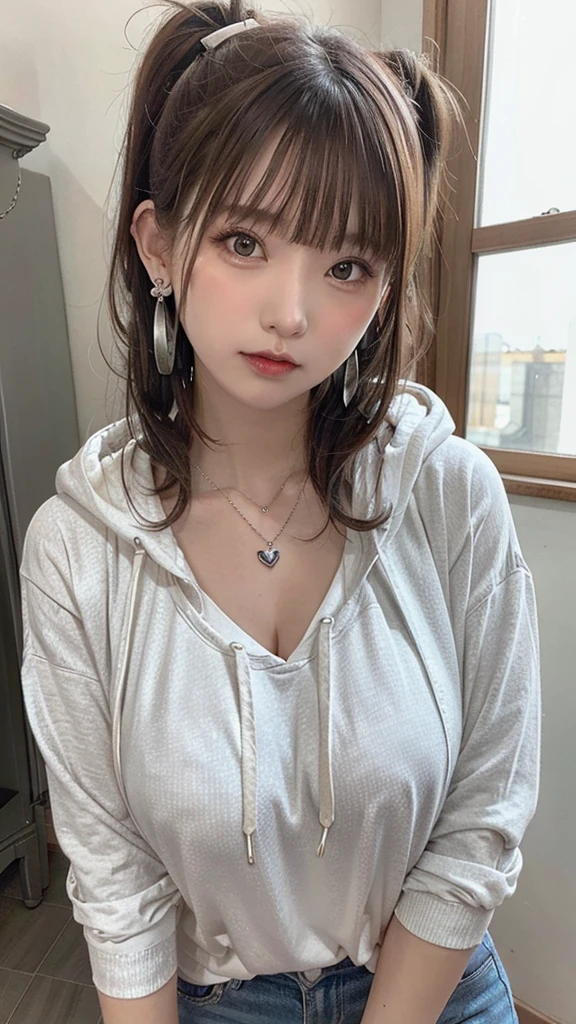 , huge, Twin tails, Silver Hair, hoodie, Vintage Gothic, Pause, cute, Look up, high quality, necklace, ring, bracelet, Earrings