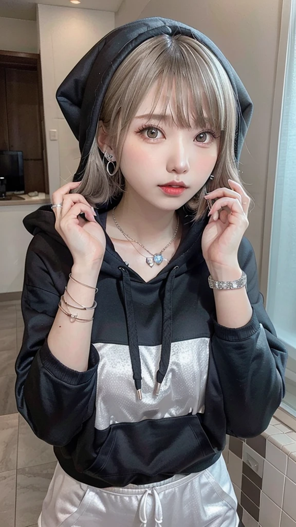 , huge, Twin tails, Silver Hair, hoodie, Vintage Gothic, Pause, cute, Look up, high quality, necklace, ring, bracelet, Earrings