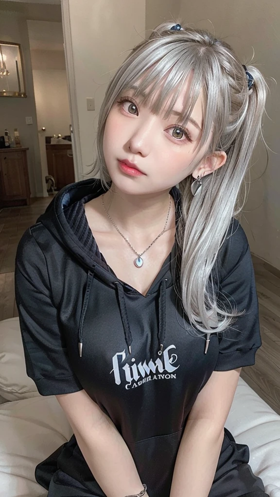 , huge, Twin tails, Silver Hair, hoodie, Vintage Gothic, Pause, cute, Look up, high quality, necklace, ring, bracelet, Earrings