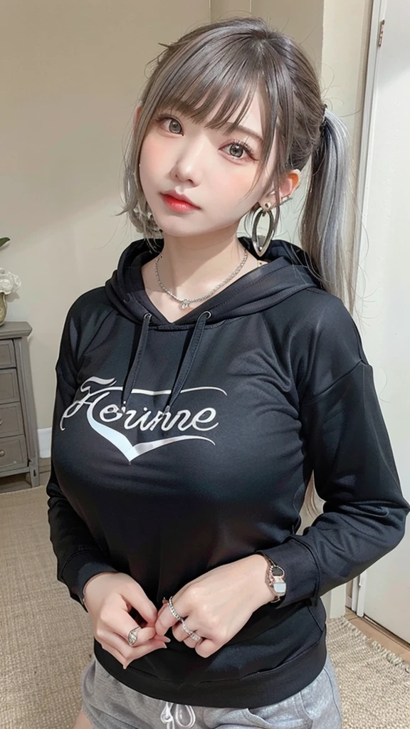 , huge, Twin tails, Silver Hair, hoodie, Vintage Gothic, Pause, cute, Look up, high quality, necklace, ring, bracelet, Earrings