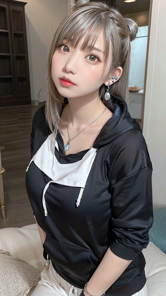 , huge, Twin tails, Silver Hair, hoodie, Vintage Gothic, Pause, cute, Look up, high quality, necklace, ring, bracelet, Earrings