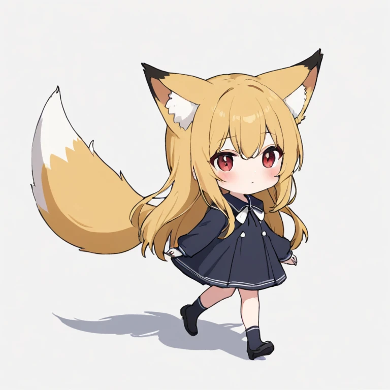 kemomimi-chan (For us), One girl, Animal ears, alone, Fox Ears, tail, Blonde, bangs, White Background, fox tail, Shadow, Animal earsの毛, Red eyes, whole body, Fox Girl, Side Lock, blush, Hair between the eyes, walking, View your viewers, Long Hair, Simple Background, Are standing I'm worried