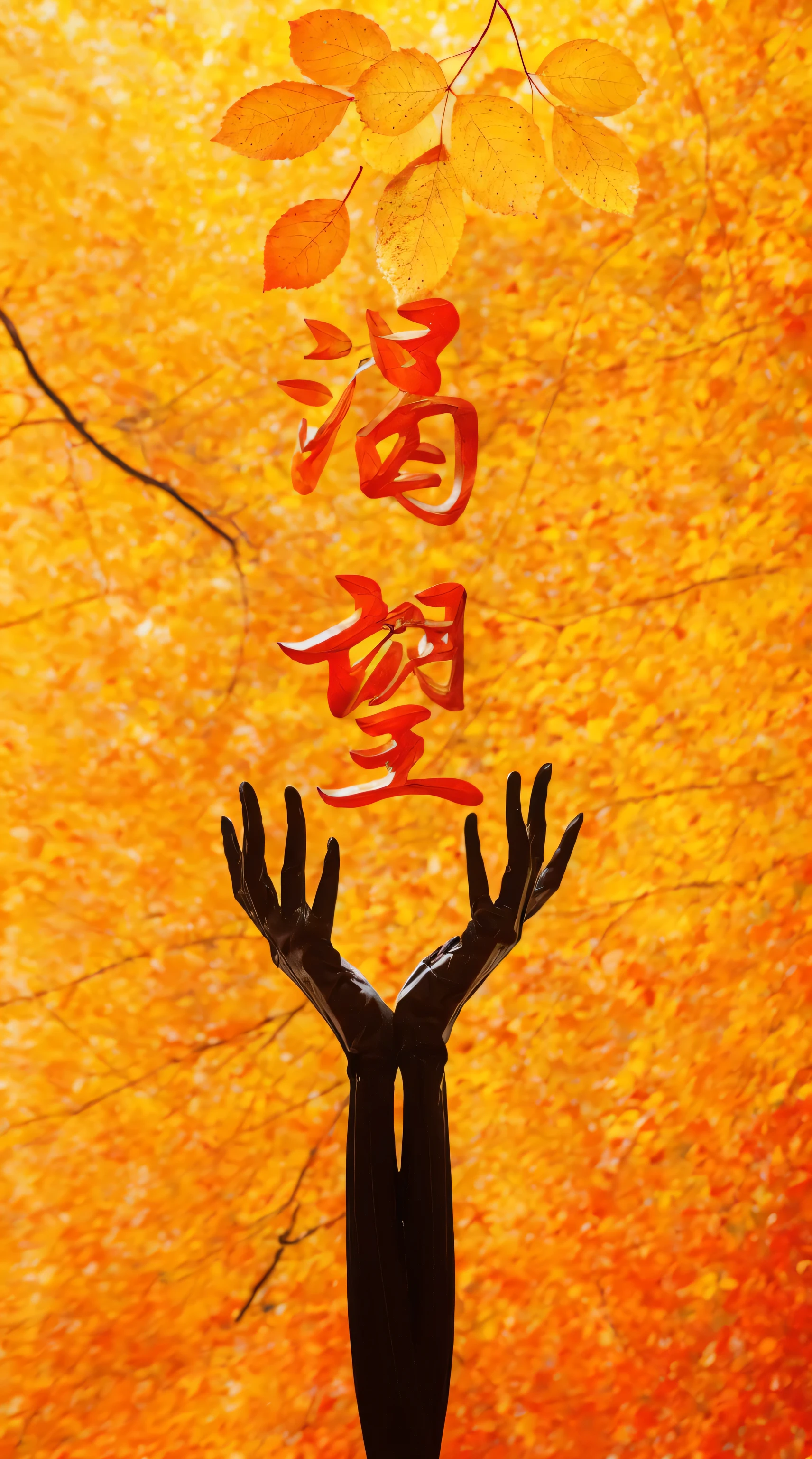 Autumn leaves,Pure color background leaves looking up from bottom to top