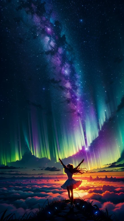 When the sun sets below the horizon, The world falls into darkness, And above the clouds, A breathtaking panorama unfolds. The velvety night sky becomes a celestial tapestry, Countless Stars々Bright and vibrant. The Milky Way stretches across the sky like a river of stars, Weaving through the distant constellations.
Blake on the rolling clouds, Lonely clouds float, Provide a platform for young girls to stand. Her figure, Silhouetted against a space background, Gives off a sense of quiet contemplation. Her delicate figure is framed by a cascade of flowing hair., Gently swaying in the mystical wind that shakes the heavens.
Intermission With back to the audience, Girl looks up, Her eyes were filled with wonder and awe.. Her outstretched arms are、This suggests that he may be mesmerized by the celestial ballet unfolding before his eyes.。. The stars shine brightly, Casting an enchanting glow on the clouds below.
Blake on top of the girl, Celestial phenomena light up the sky. A meteor shower crosses the sky, Leaving a trail of brilliant light. Nebulae and galaxies, A symphony of colours swirls, create an enchanting backdrop for her fantasies. The aurora dances with fantastic beauty, Brilliant ribbons of light illuminate the night sky with a kaleidoscope of celestial colors.
Blake in this enchanting scene, The girl on the cloud becomes a conduit between the earth and the heavens..