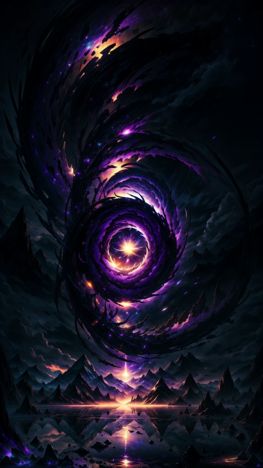 full closeup portrait of complex detailed fractal glow, forming a hyper-detailed ghostly vision of a beautiful succubus in the sky, busty, reflection in water, Ripples on the water, dark mountains on the horizon, Backlight, Starry night sky background, very detailed galaxy, DAZ 3D landscape rendering, unity, unreal engine 5, UHD resolution, sharp focus, 8 thousand., 12 MP