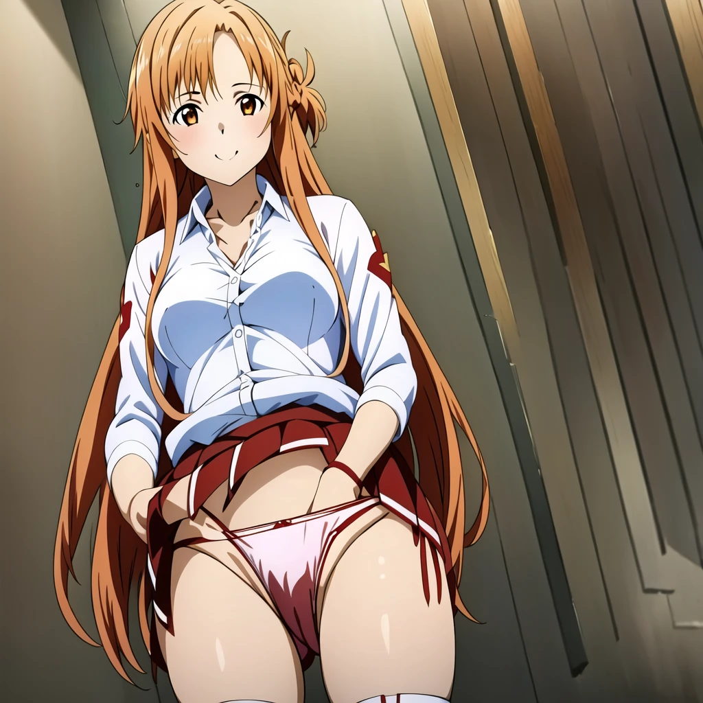 (masterpiece, highest quality:1.2), One girl, alone，{{Asuna Yuuki(SAO)}}},official style,
One girl, alone,stage,Portraiture,View your viewers，((Cotton panties with crotch))，(((Skirt flip, I can see your pants)))，squat，From below，blush，Embarrassing，