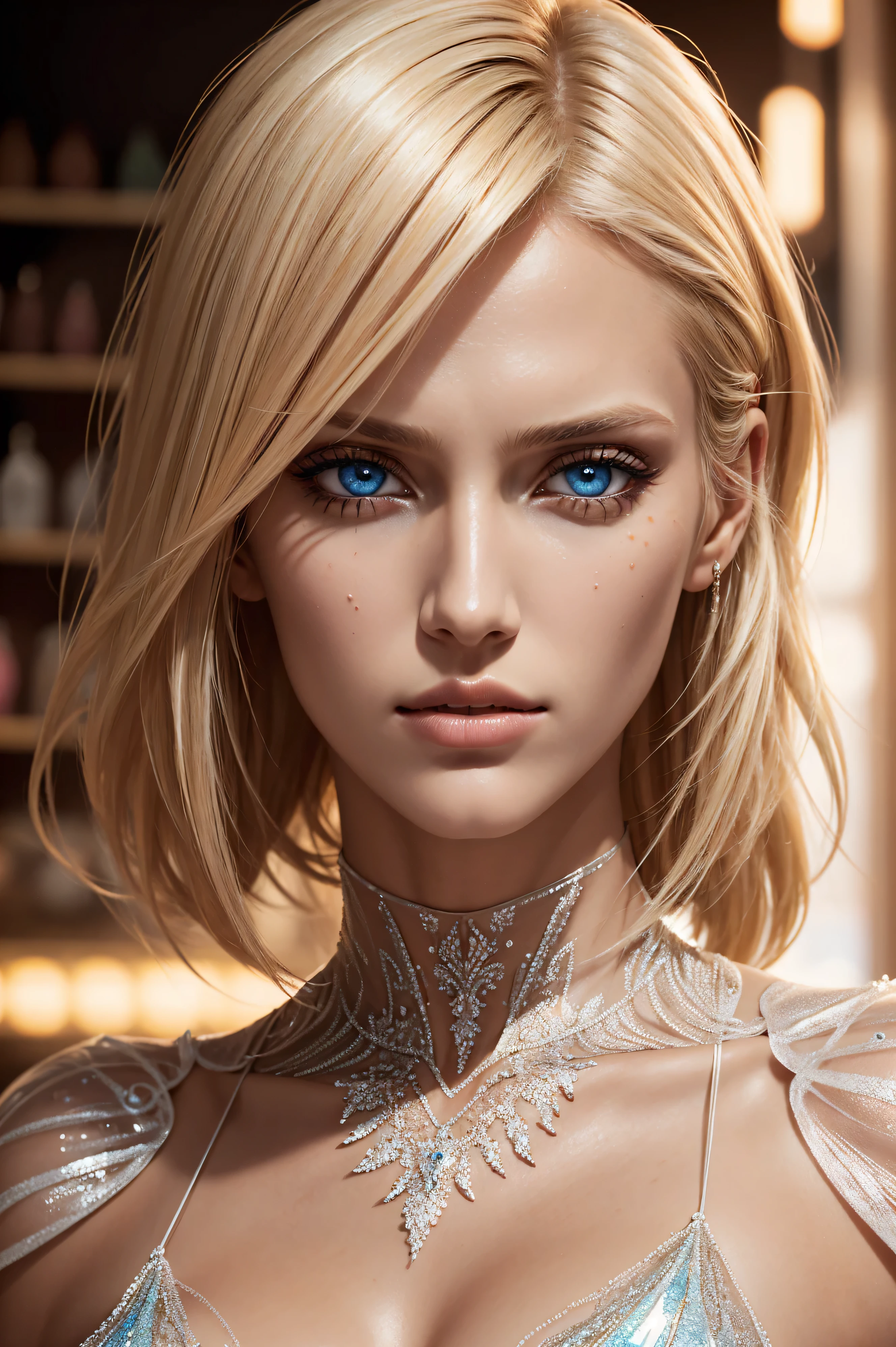 Anja Rubik, wearing ice cream costume transparent. professionally retouched, soft lighting, realistic, smooth face, perfect eyes, sharp focus on eyes, 8 k, high definition, insanely detailed, intricate, elegant. against the background of a confectionery shop.