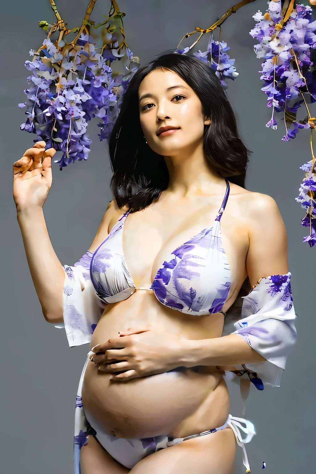 White bikini with wisteria pattern