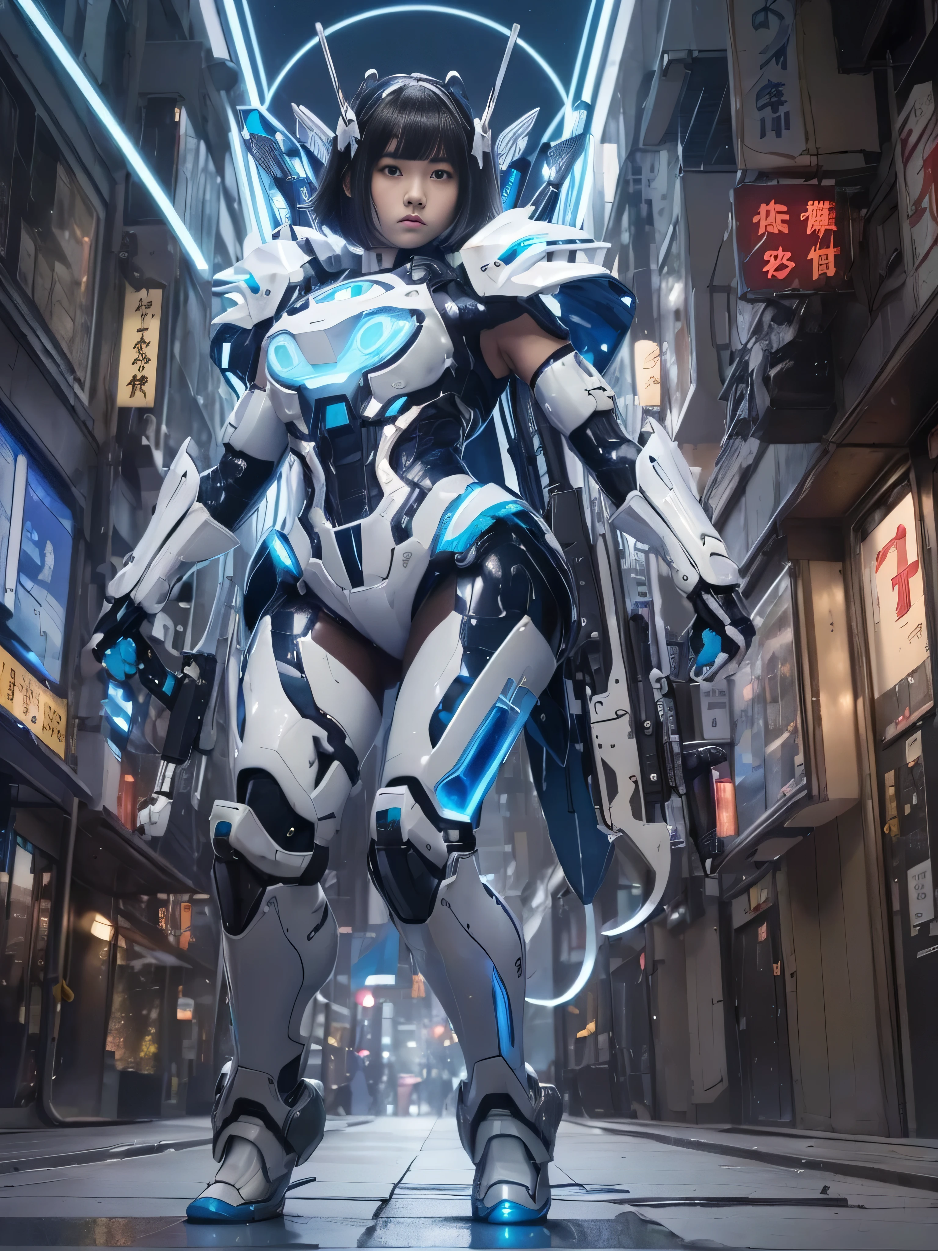 (RAW quality:1.4), One Girl, Japanese, , Textured skin, Very detailed, Advanced Details, high quality, 最high quality, High resolution, 1080p, hard disk, beautiful,(Gundam),Beautiful cyborg woman,large body,((Wearing Futuristic Transparent Reinforced Plastic Machine Parts。:1.4)), Bust top covered with transparent mechanism, Mechanically protected front groin, The bare skin of the large body is exposed., large body naked, Perfect Proportions, Great tit, (He carries a lot of weapons on his back..:1.4), (Hero Pose), Full Body Shot, (Short-cut straight hair that looks beautiful in blue and white:1.4), folded building background, City in flames, (The blue LED on the bust top glows strongly:1.4), Biologically correct,