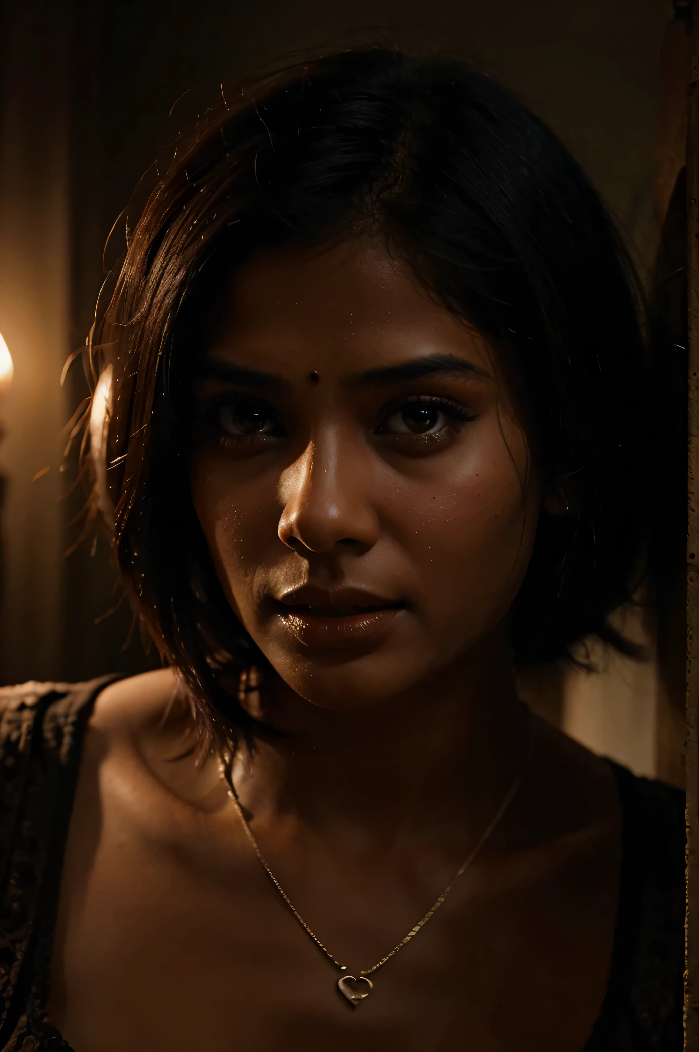 generate image of Hot Indian girl playing horror game