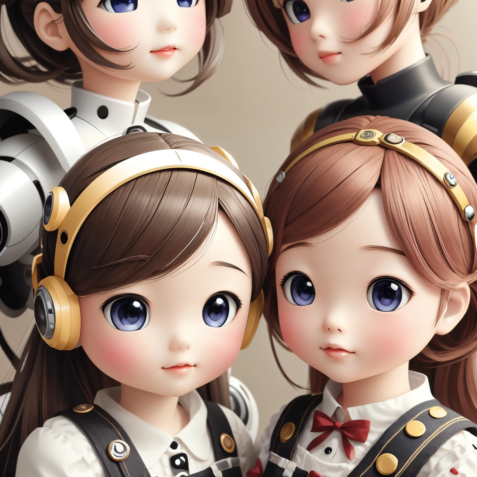 Realistic、Photo of a collaboration between dolls and robots、comical