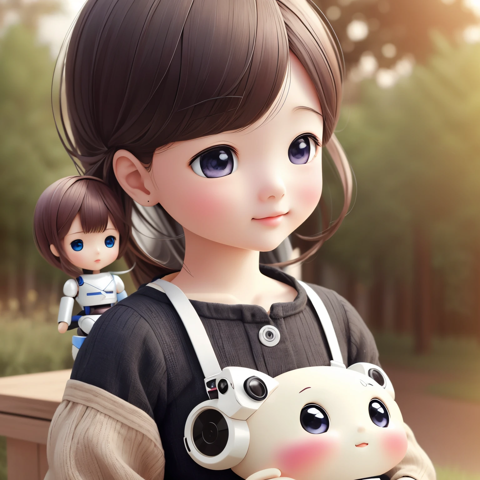 Realistic、Photo of a collaboration between dolls and robots、comical