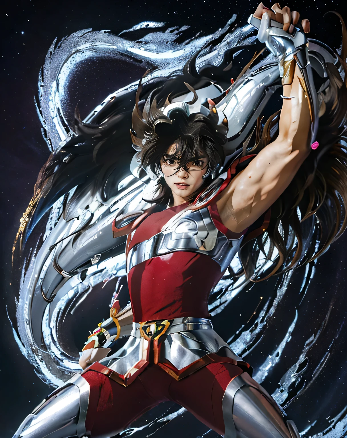 RAW photos, masterpiece :1.2, Realistically, Shoot real : 1.4, Handsome man dressed as Seiya posing as Saint Seiya Pegasus, 8k, best quality, best quality, high resolution, high resolution, high resolution, Super Detail, best quality, Anatomically correct, Ultra HD
