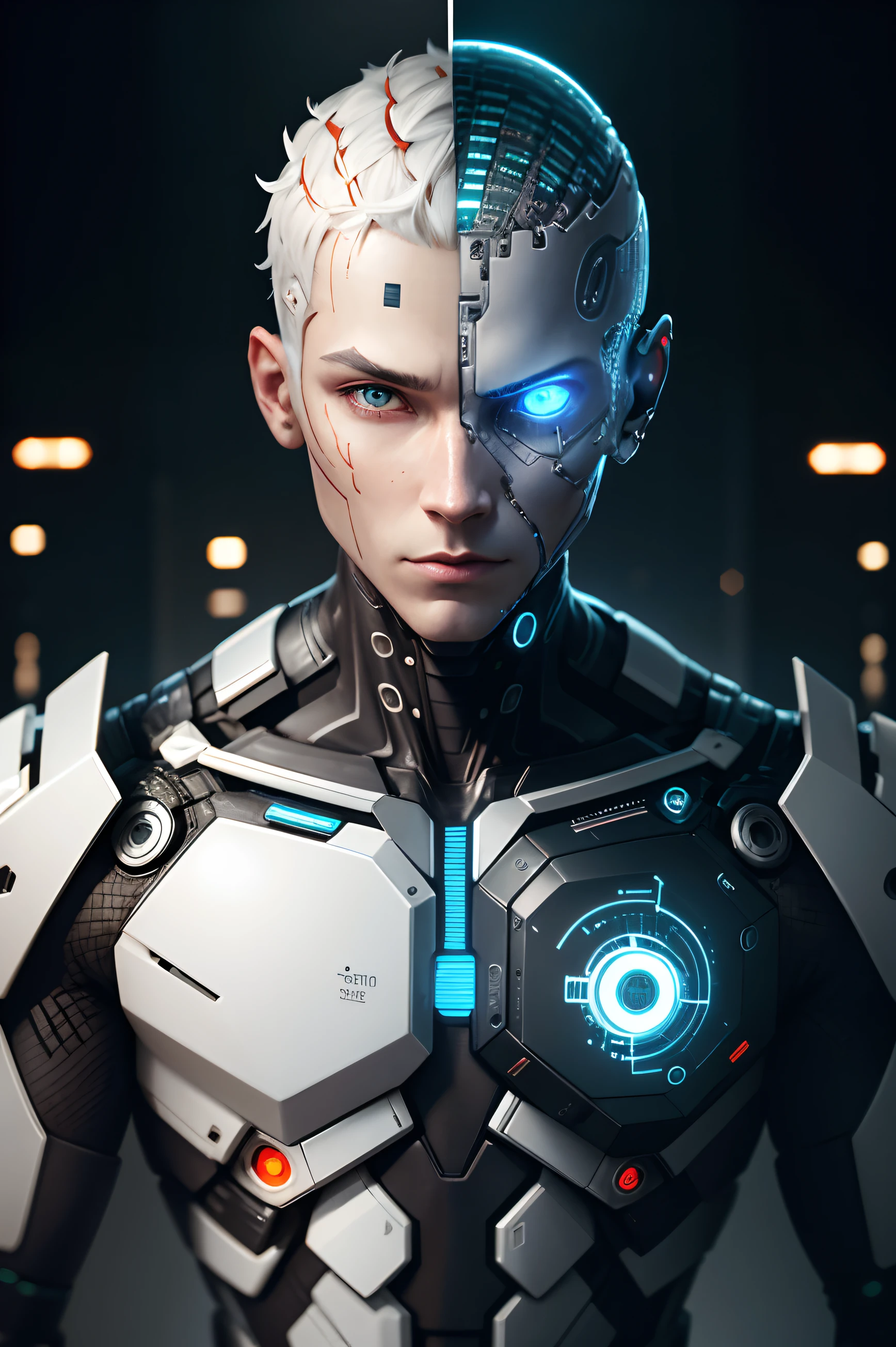 Cyborg Guy | Men's face | Flesh-colored skin | Electronic systems on the head of humanoids | Detailed Brain in Sight | Detailed connection wire | Biopunk | Cybernetics | Cyberpunk | Canon M50| 100 mm| Clear Focus | Hyperrealism | Very detail| Intricate details | Side view |