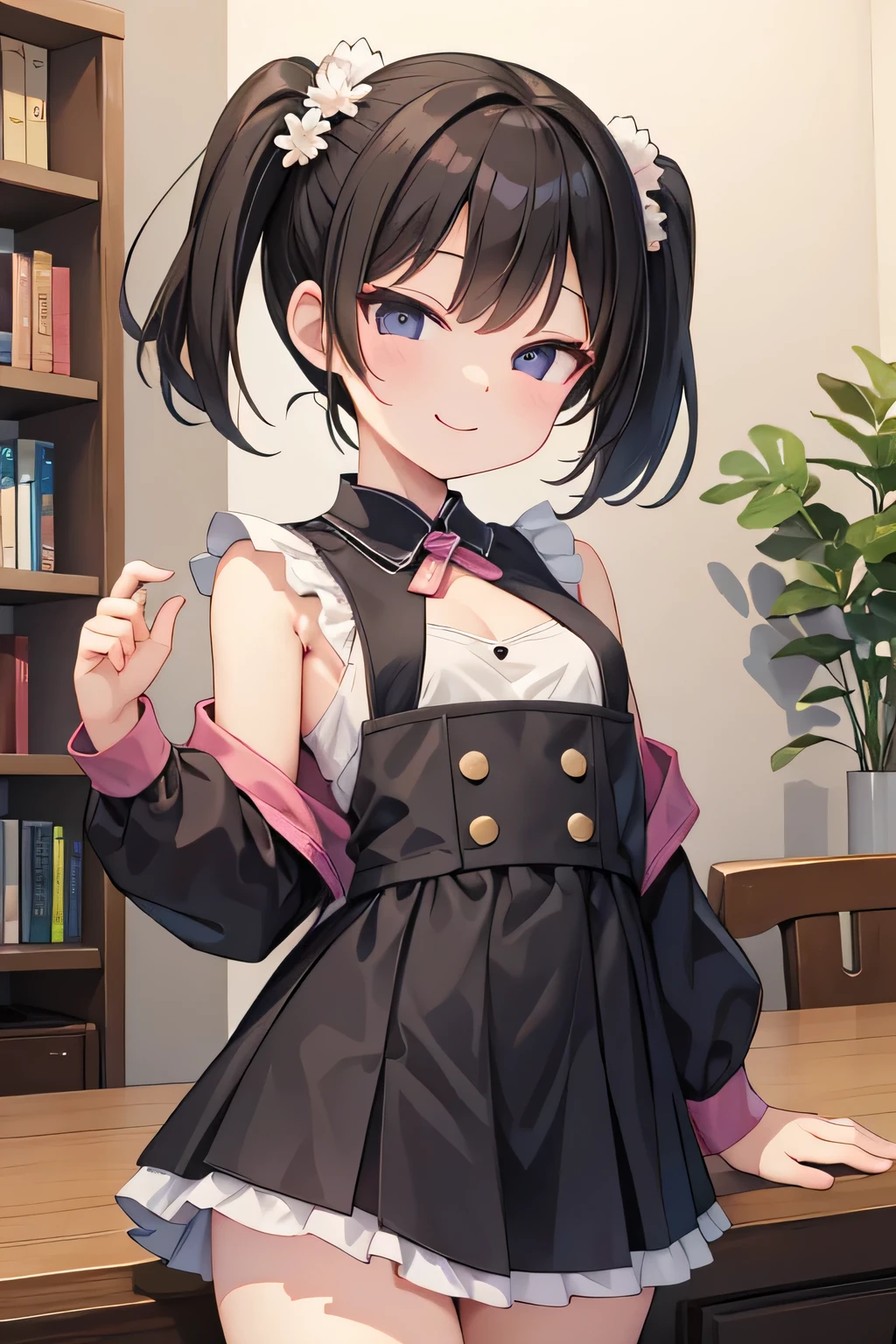 highest quality、smile、Small breasts、、Black Hair、Twin tails、living
