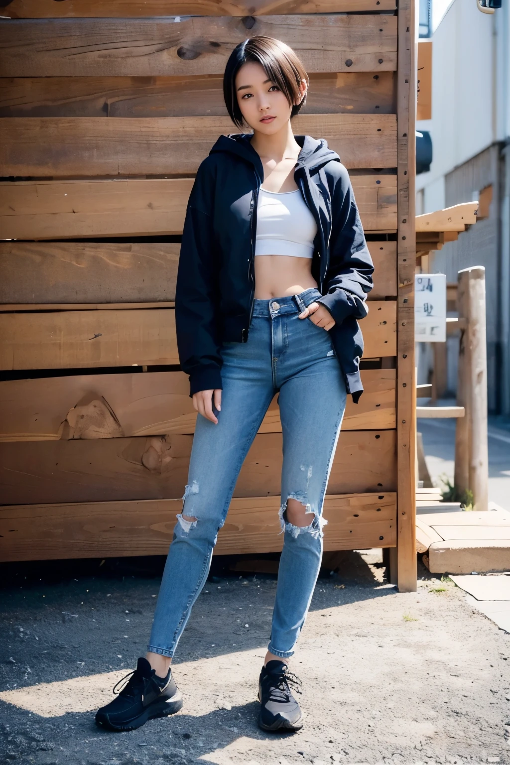 Please show your entire body.Model features・20 years old beautiful Japanese woman・Hairstyle is short hair・Style is decent body modelfashion styleUpper equipment: wide design hoodieCollar: HoodDecoration: cardboard hoodieSleeves: Tightened sleeve designLower equipment: denim jogger pants