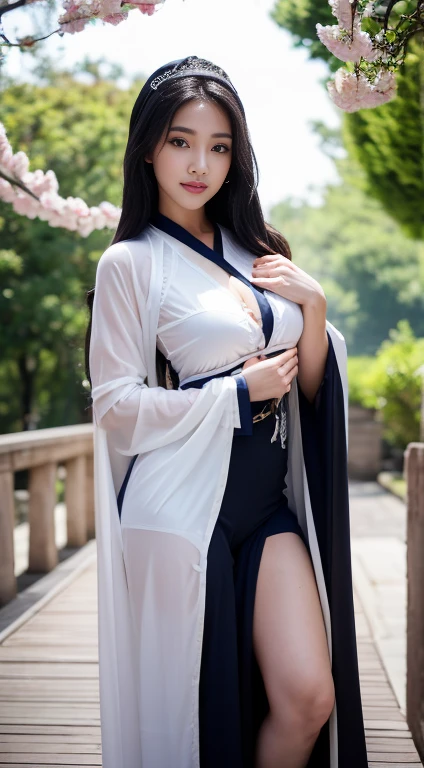 Master quality, highest quality, best picture quality, exaggerated details, goddess of moonlight cute 9 year old asian little girl with a shy expression, slightly squinted eyes, adjusting her hair, long eyelashes (long hair / very, very exaggerated big breasts, big tits / in petticoat dress tissue, ), posing sit in front of the camera, wet breast hanfu open v chest clothes, full body xianxia, high heel diamond, erotic