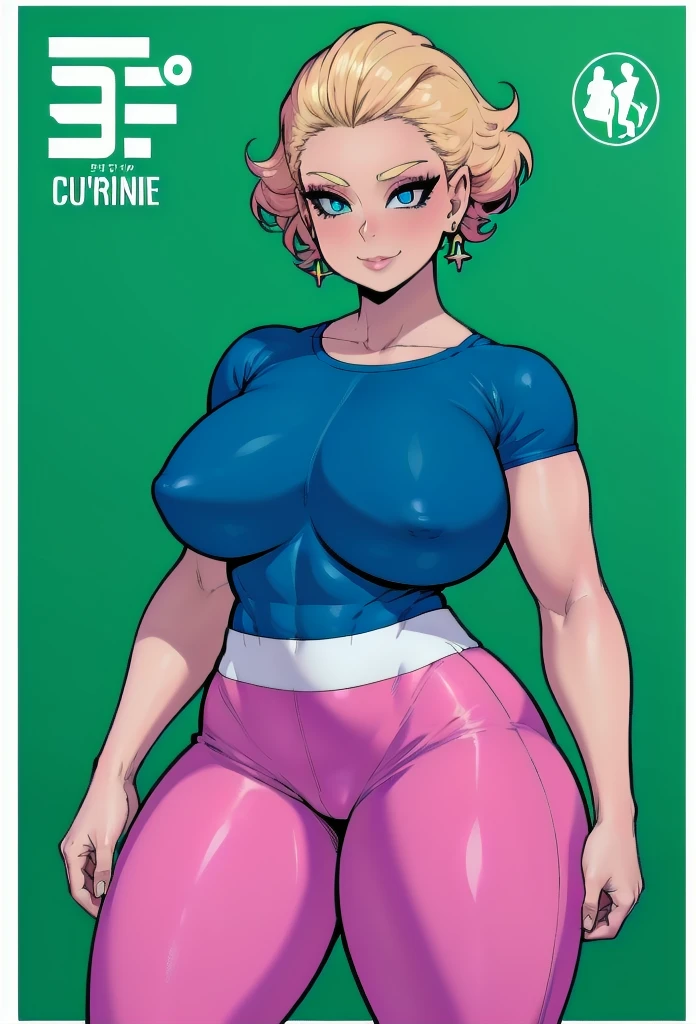 Bimbo girl at the gym,
(best quality,4k,8k,highres,masterpiece:1.2), ultra-detailed, cartoon, vibrant colors, HDR, lovely chubby bimbo girl ,venus body, curvy, dynamic pose, sparkling earrings, perfect makeup, glossy lipstick, captivating smile, short wavy blonde hair, gym environment, high-tech workout equipment, energetic atmosphere, fitness trainer providing guidance, motivational quotes on the walls, gym logo in the background, beautiful detailed eyes, breast enhancement, toned female, glamorous perfect female proportion,a solo cartoon of a woman in tight pants and a shirt, bimbo at the gym, thicc, oc commission, commission for high res, hands behind her body pose!, inked and colored, cel shaded!!!, cutesexyrobutts, full body portrait of a short!, fullbody commission for, thighs!!!!!!, lowres, thighs!!!, a close up of a woman with a blue top, short hair, anime visual of a woman, female anime character,