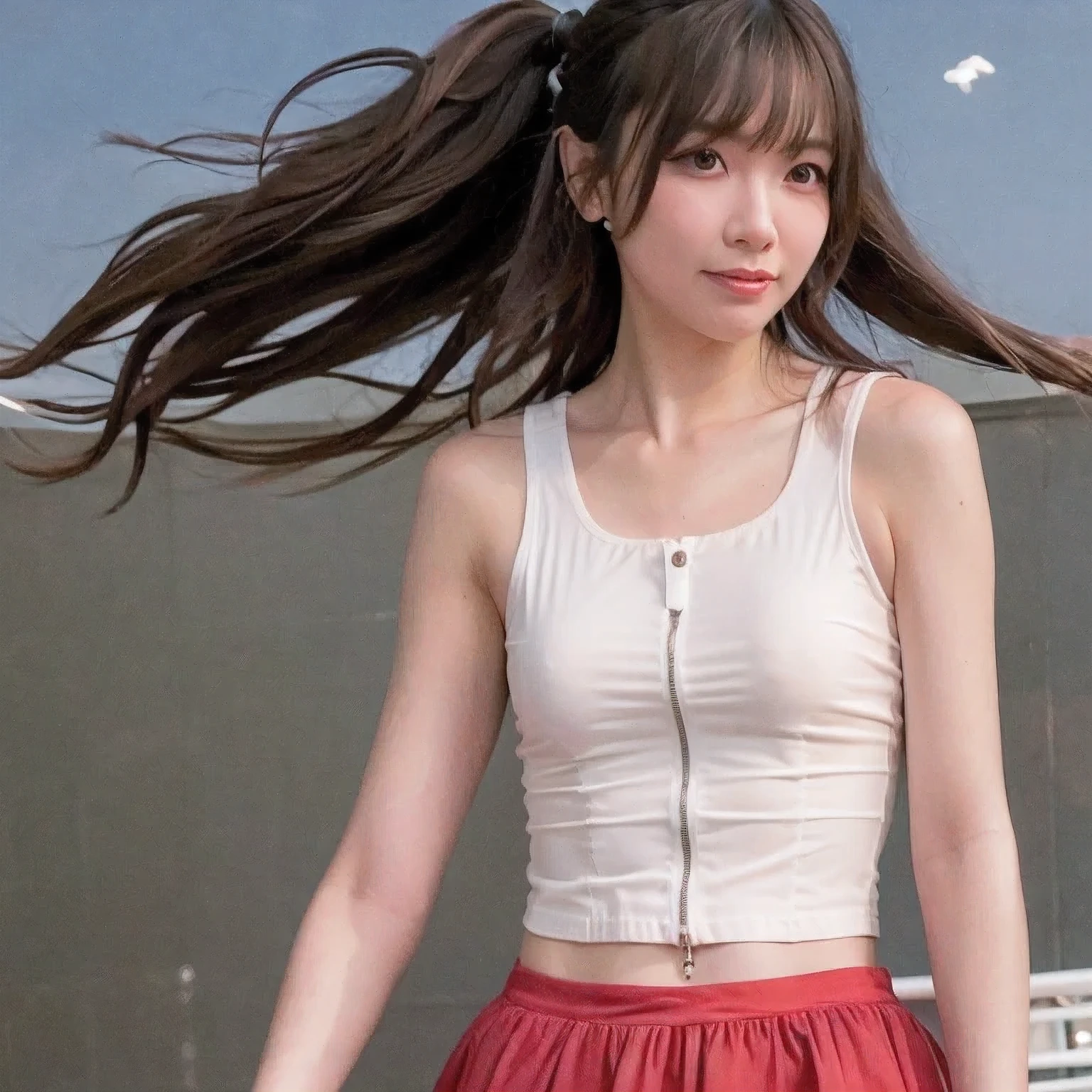 daytime, sunlight, 1 girl, 8K resolution, longhair, glowing eyes, white short skirt, Blush, sleeveless shirt, sunlight, Wet from the rain, seethrough, (((tennis dress))), pussy, (((high wind blow skirt up))), smile, (((panties))), highest quality, High resolution, highly detailed face, perfect lighting, highest detailed CG, (perfect hands, perfect anatomy), liyuu, perfect figure, in love expression, bottomless, armpit, medium breast, glitering skin, lightray, glitter skin, bright skin, full body,