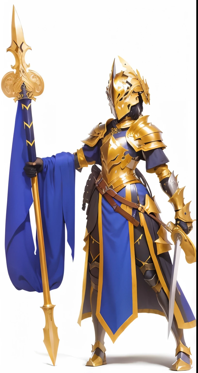 black and gold armor, covered face, The sword in his right hand