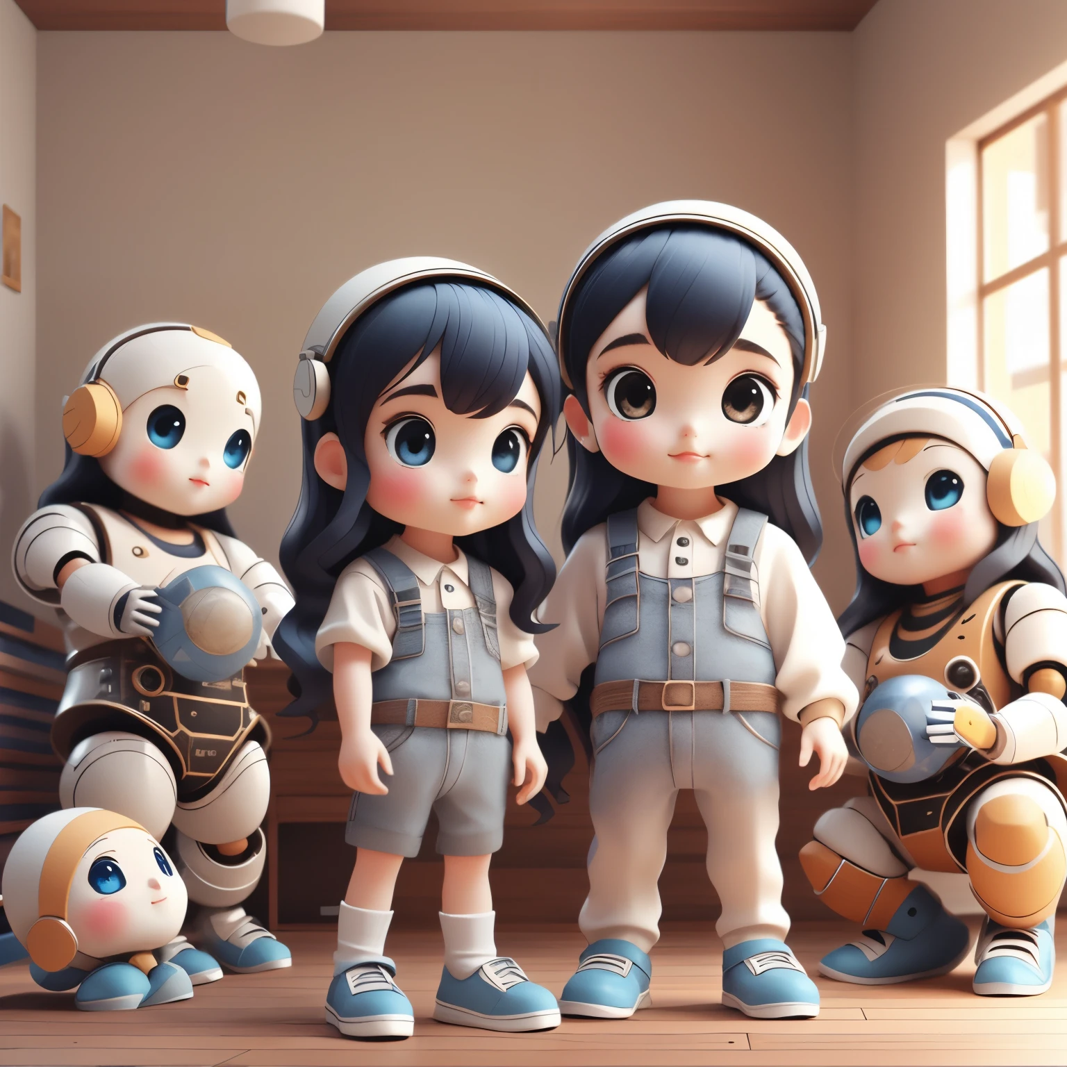 Realistic、Photo of a collaboration between dolls and robots、Comical pose、Cute Shoes