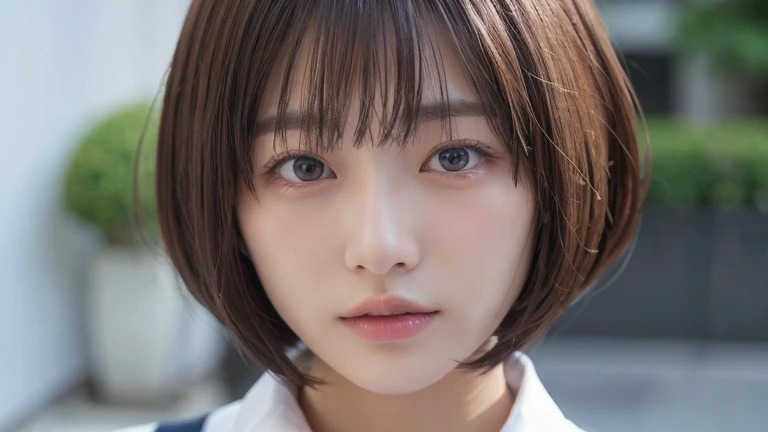 (Bob Cut Hair:1.2),(Wearing school uniform:1.2),1 girl,Japanese,21 years old,(Small breasts:1.3),(highest quality,masterpiece:1.3,超A high resolution,),(Ultra-detailed,Caustics),(Photorealistic:1.4,RAW shooting,)Ultra-Realistic Capture,Very detailed,High resolution 16K human skin close-up。 Natural skin texture、,Pores、、It needs to be detailed enough to be easily identifiable。 Skin should be even-toned and healthy looking。 Use natural light and colour, Sad expression, Looking at the camera, Perfect dynamic composition, Outdoor