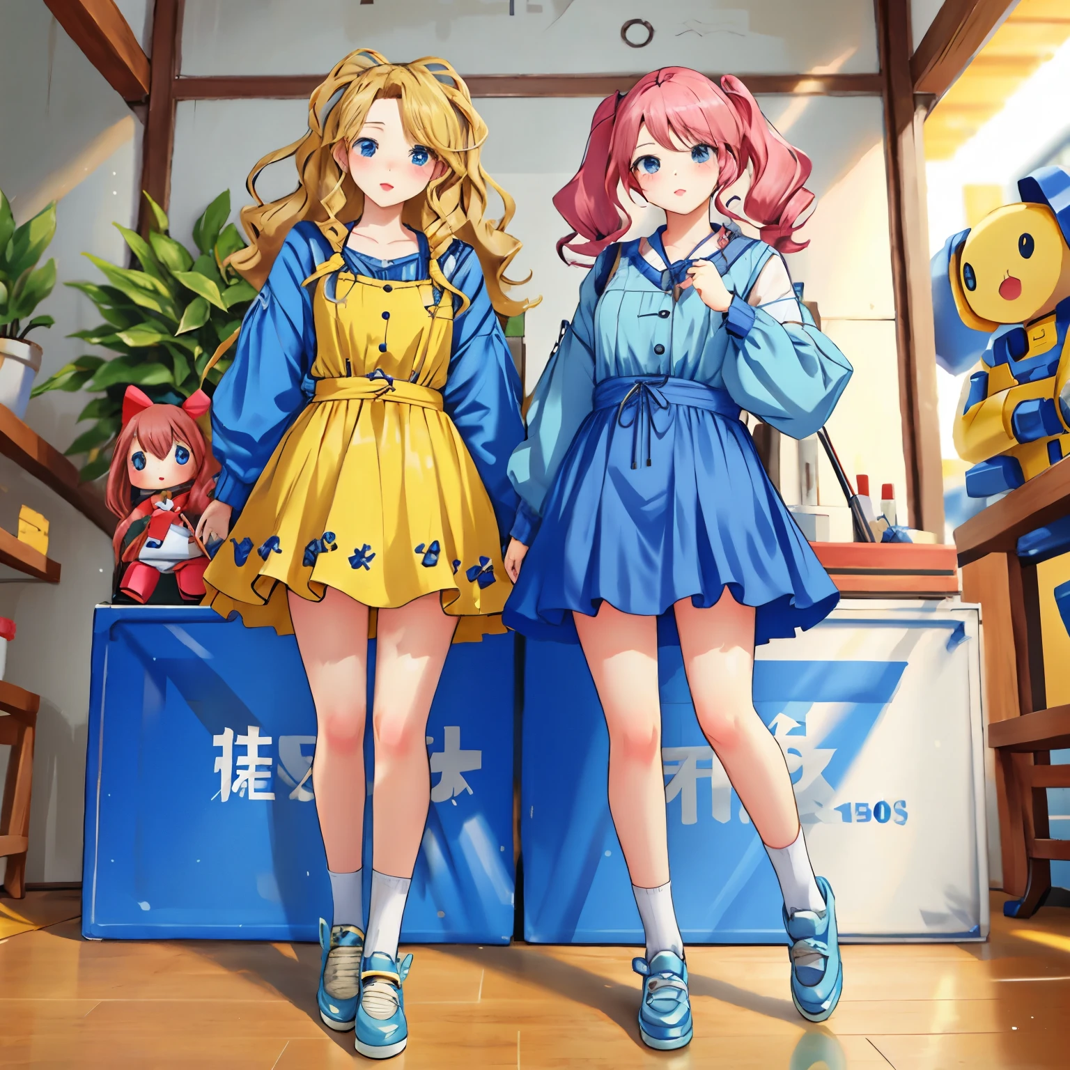 Realistic、Photo of a collaboration between dolls and robots、Comical pose、Cute Shoes