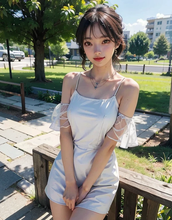 8k,(RAW Photos),(highest quality), (Photorealistic:1.4),Realistic skin texture 1 girl,cute,double eyelid,bangs,whole body,,Thin legs,(Slim figure),slim,smile,headgear,Earrings,necklace,Watching, watching, viewers,Face Focus,Depth of written boundary,club ,(Bust up shot:1),Bokeh,,