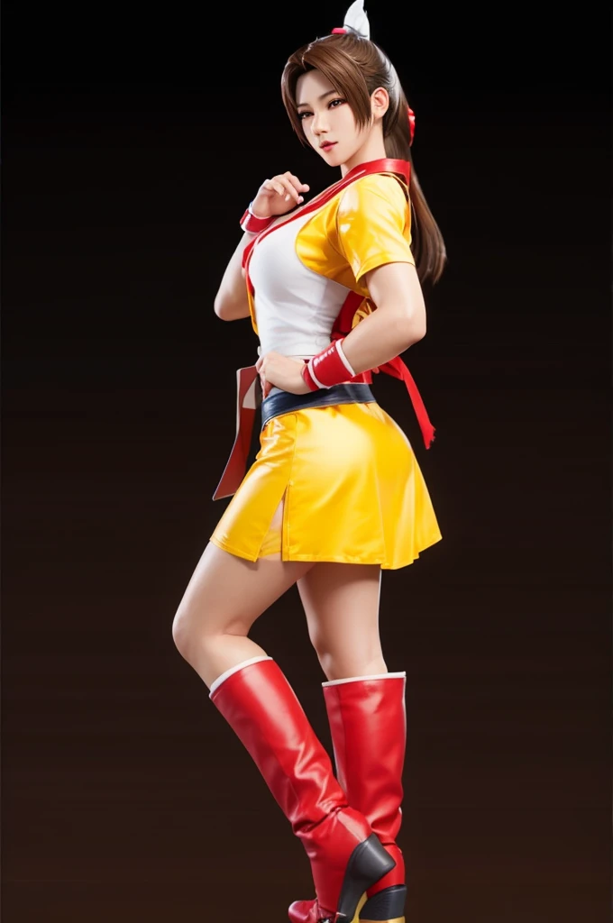 "Mai Shiranui", (best quality,ultra-detailed),(Realistic:1.37), beautiful and detailed face, Ultra-realistic texture, delicate face, athletic body, 4k ultra-HD.