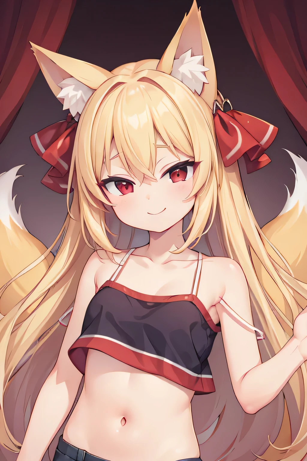 highest quality、smile、、Small breasts、Fox ears、Blonde long red eyes、camisole、living