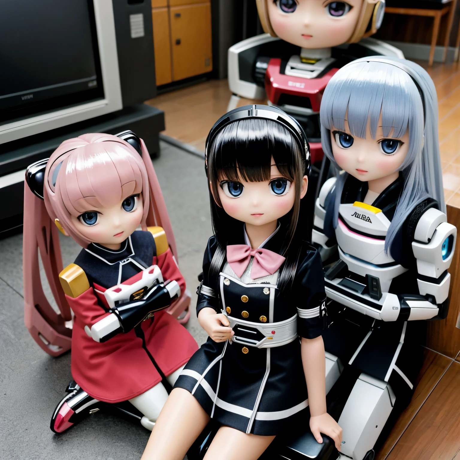 Realistic、Photo of a collaboration between dolls and robots、Comical pose