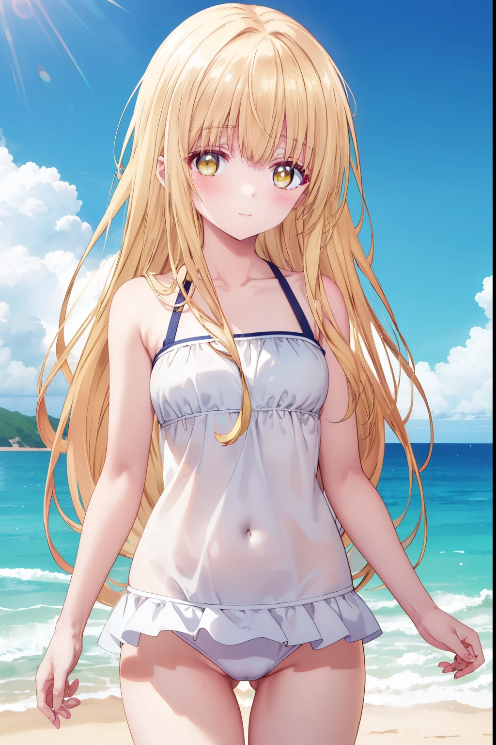 Mahiru shiina, , blonde, (Yellow Eyes:1.3)Long Hair,,blush,smile,in the sea、Wearing a cute swimsuit,Daytime、Wear a swimsuit、Captivating thighs、Beautiful bare legs, Skimpy swimwear、bikini、School swimsuit
(masterpiece:1.2), highest quality, High resolution, unity 8k wallpaper, (shape:0.8), (Beautiful and beautiful eyes:1.6), Highly detailed face, Perfect lighting, Highly detailed CG, (Perfect hands, Perfect Anatomy),