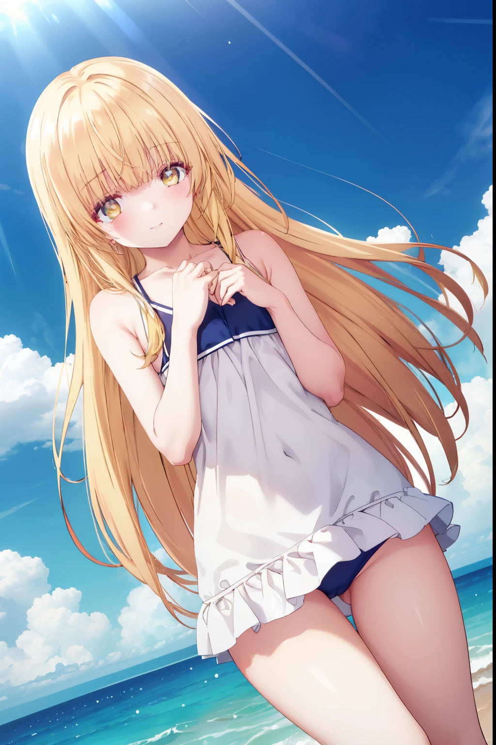 Mahiru shiina, , blonde, (Yellow Eyes:1.3)Long Hair,,blush,smile,in the sea、Wearing a cute swimsuit,Daytime、Wear a swimsuit、Captivating thighs、Beautiful bare legs, Skimpy swimwear、bikini、School swimsuit
(masterpiece:1.2), highest quality, High resolution, unity 8k wallpaper, (shape:0.8), (Beautiful and beautiful eyes:1.6), Highly detailed face, Perfect lighting, Highly detailed CG, (Perfect hands, Perfect Anatomy),