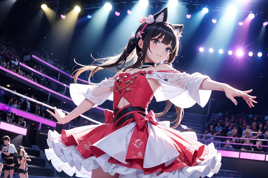(6member of idols), tween,cute,on stage,enjoy dancing for audience,fox ear hairband,matching outfit,2020s,
won't go out,If he could come out, he would, but he doesn't, I can't come because I can't come, so I can't come, I can't come, so I can't come, so I won't come, do not come,
beautiful lighting, dynamic angle, photographic sharp,