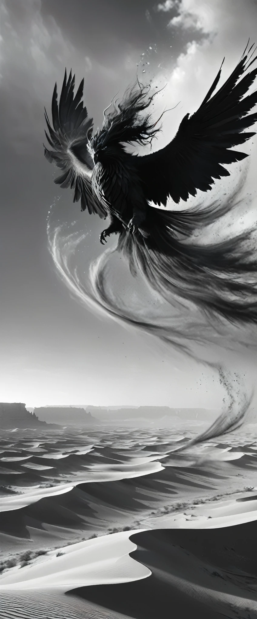 Black and White Photography,Stereoscopic photography,Large depth of field,High Definition,Black and White Photography,(Desert Canyon:1.5),Ordos Desert Grand Canyon,sandstorm,龙卷wind,Flying Sand,wind暴,wind,飓wind,Gloomy sky,Abandoned mound,broken wall,old,wind化的,deserted,(RAW photos,Best quality),(reality,照片reality感:1.3),masterpiece,Extremely exquisite and beautiful,high resolution,Original,Perfect lighting,(Extremely detailed CG:1.2),Unite,2k wallpaper,Amazing,Fine details
