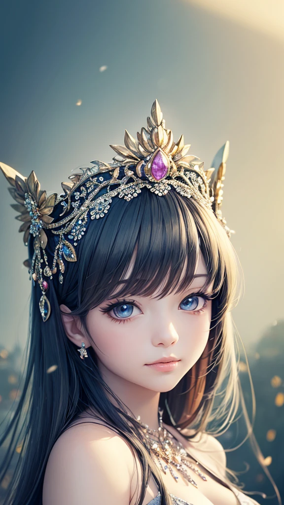 Anime Princess Style,face is a fair and (cool), all picture quality , mystical ,delicate and precise ,detailed background ,colorful picture ,high quality, luxury,Upper body