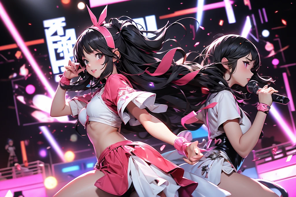 batten shoujotai,((6girls)),6idols,tween,cute,on stage,enjoy dancing for audience,fox ear hairband,black hair,white and black costume,matching outfit,2020s,japanese,
beautiful lighting, dynamic angle, photographic sharp,