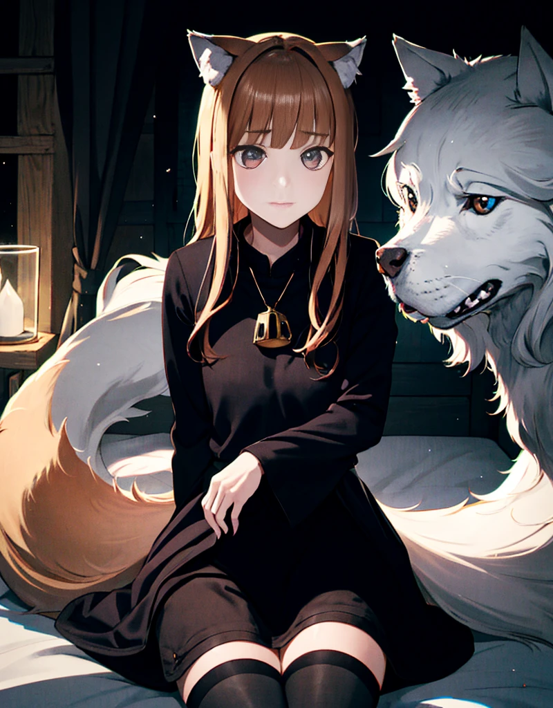 Meisterwerk, best quality,1 girl, Wolfsohren, Schwanz:0.6 zartes Gesicht, rote Augen, (Beautiful eyes:1.1), wolf girl, braune Haare, lange Haare, Schwarzes Kleid, Spitze, black stockings, Kopfneigung,  Hintergrund, HDR,  Illustration, good quality,High Resolution, extremely deSchwanzed, Untergrundstreuung, Licht particles, natural Licht, Schatten, Kontrast, Textur, deSchwanz, Realismus, impressionistisch, expressionistisch, abstrakt, innovativ, Experimental-, einzigartig, warmth, Cosiness, intimacy, Personal Area, Privacy, Entspannung, Leichtigkeit, Zufriedenheit, Enjoyment, Selbstdarstellung, Individuality, Mode, Stil, aesthetics, beauty,  Vorstellung, Kunst, Komposition, Gleichgewicht, Harmonie, rhythm, Farbe, Licht, Schatten, Betrachtung, Brechung, Ton, Kontrast, Vordergrund, Mittelweg, Hintergrund, naturalistisch, bildlich, representational.