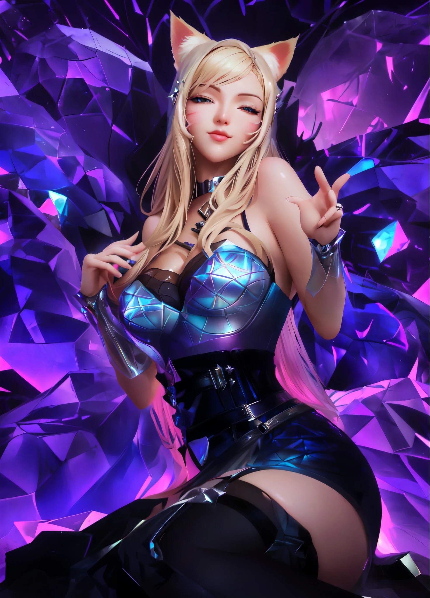 Blonde ahri, a close up of a woman in a corset dress with a cat ears, kda, ahri, seraphine ahri kda, fanart best artstation, ig model | artgerm, 8k high quality detailed art, extremely detailed artgerm, rossdraws sakimimichan, ! dream artgerm, :: rossdraws