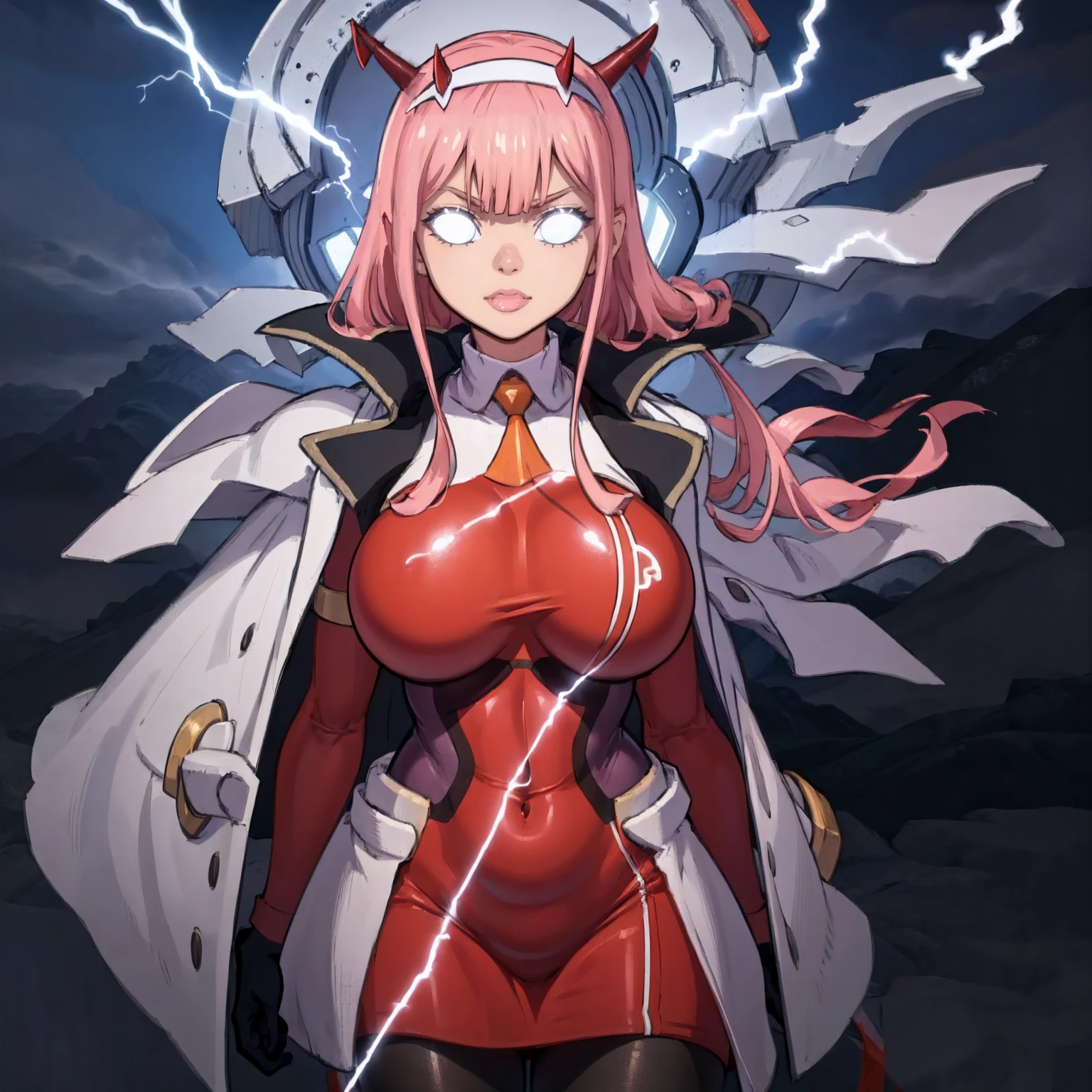 masterpiece, best quality, IncrsLowTier, electricity, glowing eyes zerotwo horns, hairband, necktie, red dress, pantyhose horns, hairband, red bodysuit, armlet, mecha horns, hairband, white bodysuit, white gloves, cap, red dress, white gloves, jacket on shoulders, pantyhose, cyber_armor body_suit,huge_breast, tall female, fulll body, sun light, smile,, sun aura,, boots, standing, smile, lips, red lips,,,{best quality}, {amazing quality} {best quality},{amazing quality},, {absurdres},{{highres}}, {very aesthetic}, {detailed}, curvy, tall, huge breast, character focus, white background,full-length portrait,, huge hips, huge muscles, huge thighs, curvaceous, venus figure,full body, full portrait