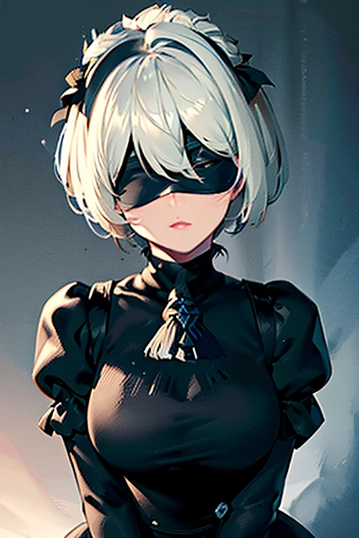 ((best quality)), ((masterpiece)), (detailed), perfect face, Yorha 2b, cute, thighs, lovely, blue eyes, black blindfold, etc. 
