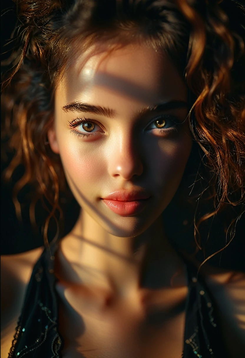 1940s editorial photo: 20 year old girl, 1 woman, solo, in frame, contemptuous smile, in dark room, extremely detailed eyes, detailed symmetrical realistic face, extremely detailed natural texture, peach fuzz, tangled hair, masterpiece, absurd ,award-winning photography by Lee Jeffries,nikon d850 film, kodak portra 400 f1.6 camera lens, extremely detailed, amazing, fine details, rich colors, hyper realistic texture, dramatic lighting, unreal engine, popular on artstation, Cinestill 800 tungsten. photorealistic,Photo in RAW format, Tanvir Tamim, high quality, high resolution,sharp focus, highly detailed, cinematic lighting, 8k uhd, high res, cinematic, neoprene, behance winner, featured on unsplash, cgsociety, unreal engine 5, super sharp focus